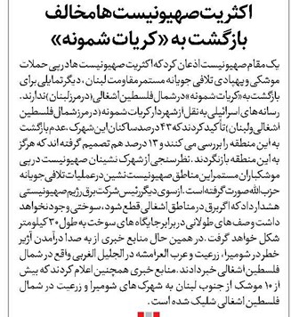 اکثریت صهیونیستها مخالف بازگشت به «کریات شمونه»