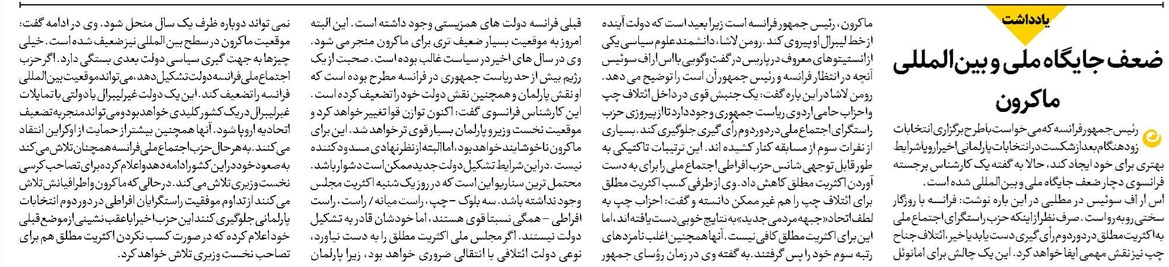 ضعف جایگاه ملی و بینالمللی ماکرون
