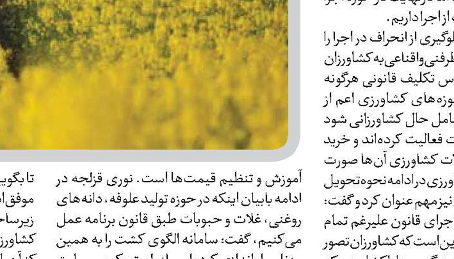 لازمه اجرای دقیق الگوی کشت، نگاه حمایتی و کسب نظر از کشاورزان است
