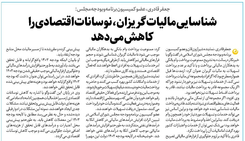 شناسایی مالیات گریزان، نوسانات اقتصادی را کاهش میدهد