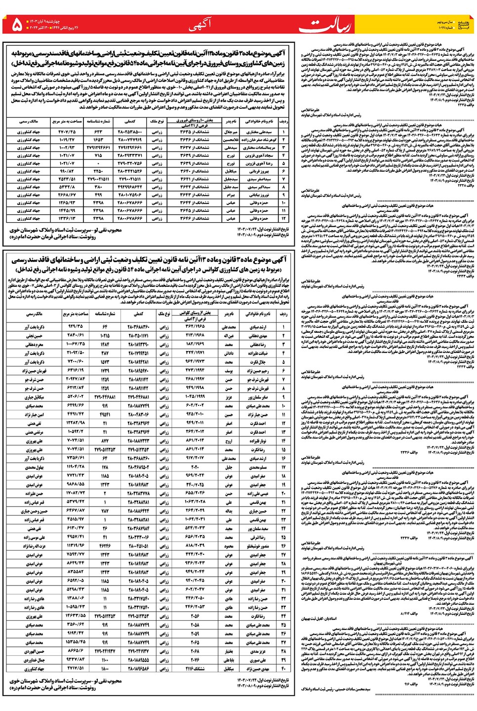 روزنامه تاریخ ۹ آبان ۱۴۰۳