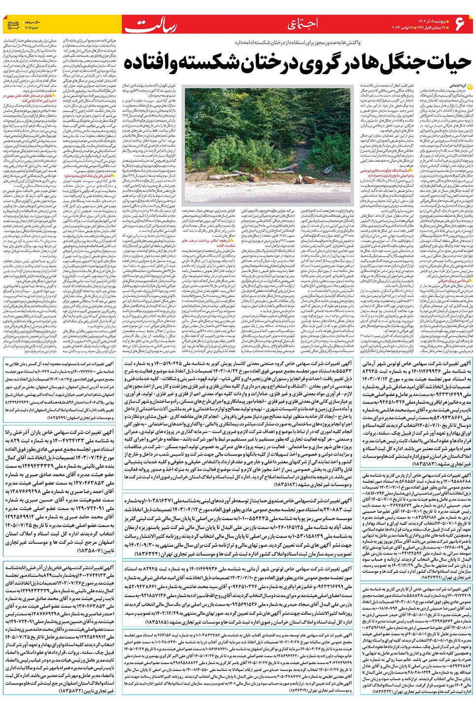 روزنامه تاریخ ۸ آذر ۱۴۰۳