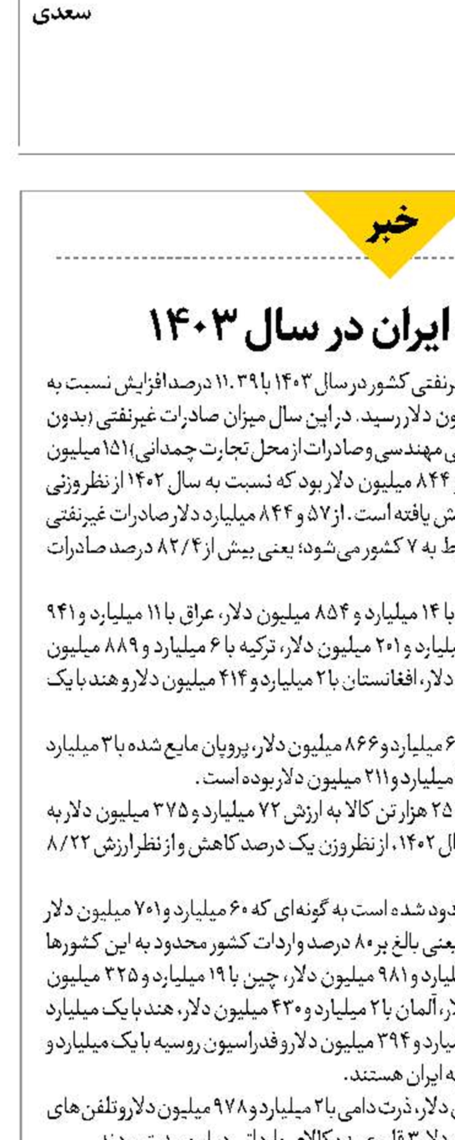 آمار تجارت ایران در سال 1403