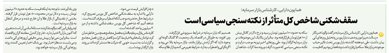 سقفشکنی شاخص کل متأثر از نکته سنجی سیاسی است