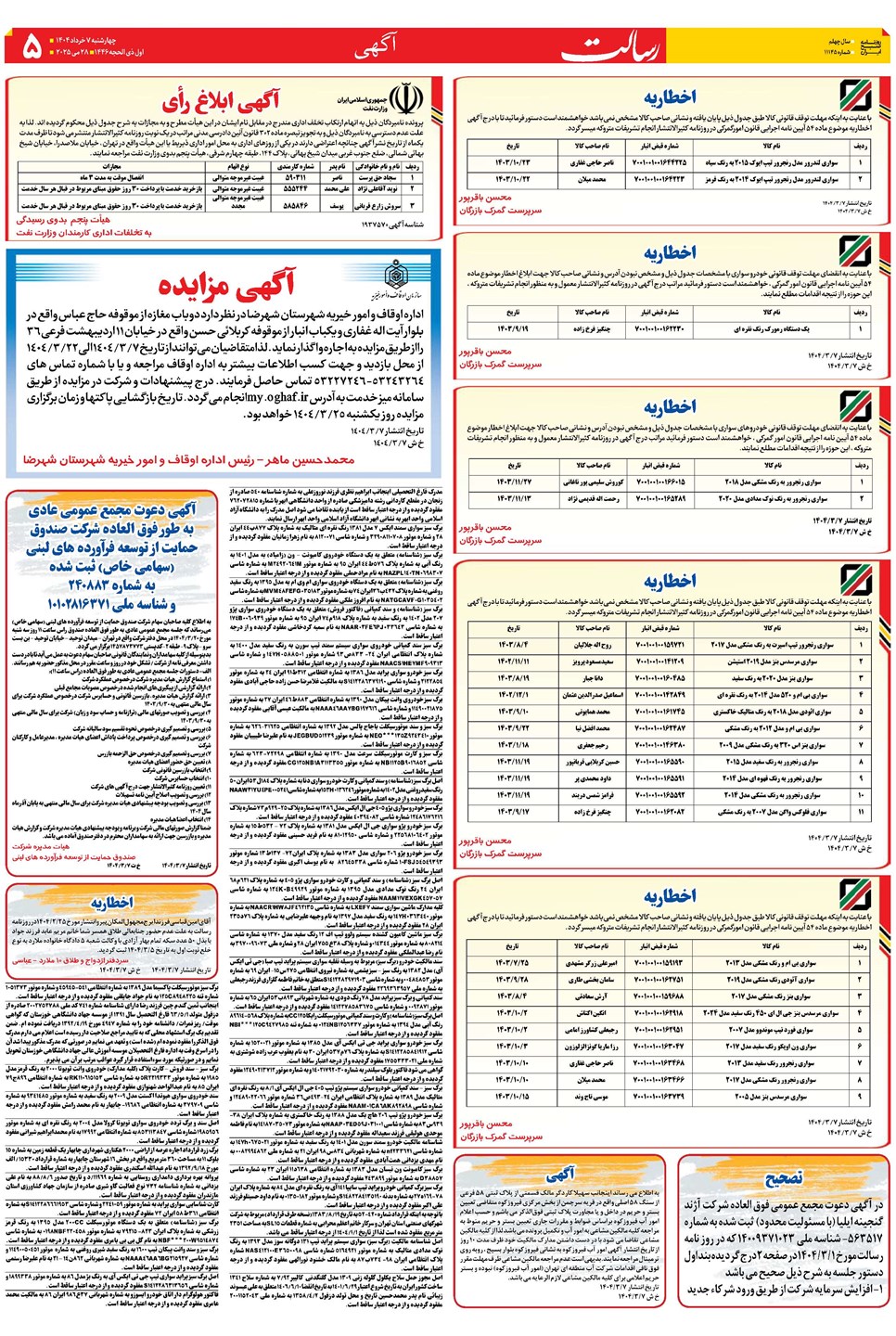 روزنامه تاریخ ۸ خرداد ۱۴۰۴