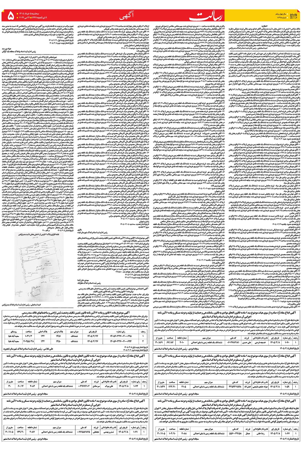 روزنامه تاریخ ۵ خرداد ۱۴۰۵