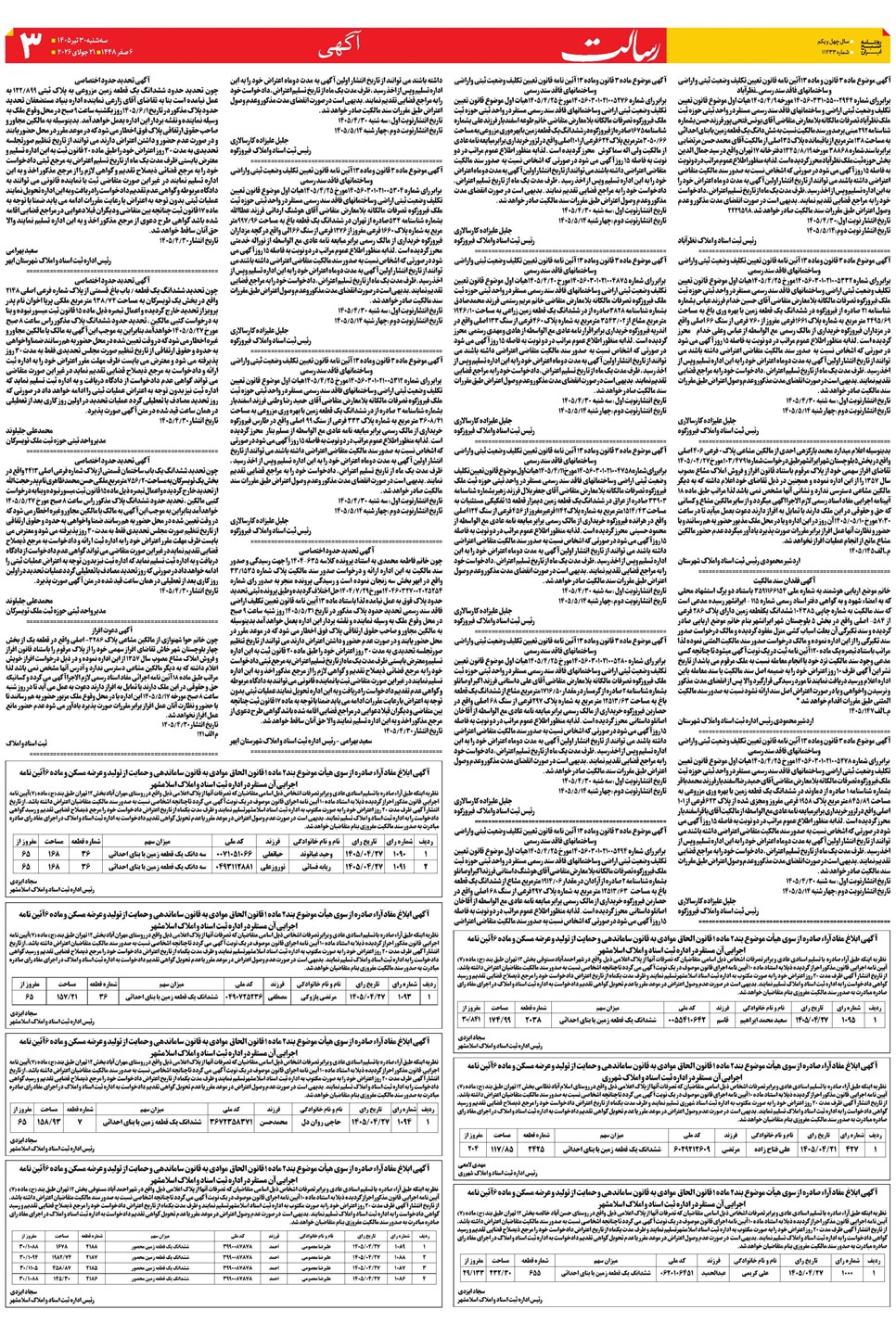 روزنامه تاریخ ۳۰ تیر ۱۴۰۵