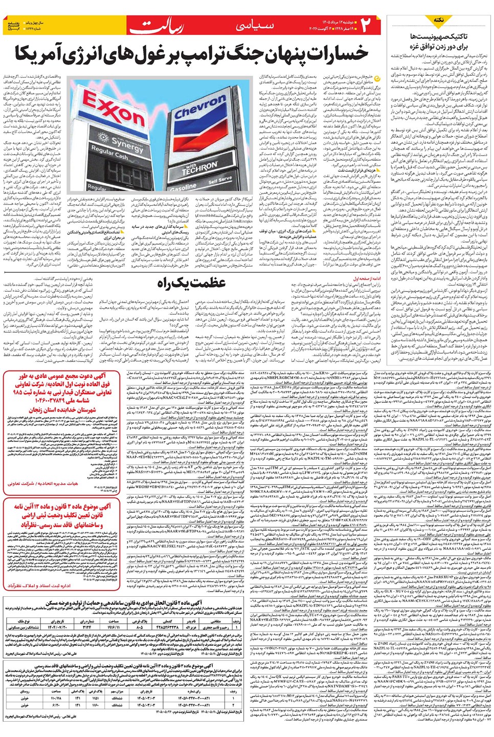 روزنامه تاریخ ۱۲ مرداد ۱۴۰۵