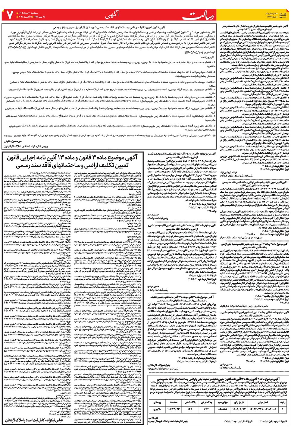 روزنامه تاریخ ۲۰ مرداد ۱۴۰۵